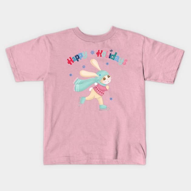 Rabbit in wintertime: Ice skating Kids T-Shirt by CalliLetters